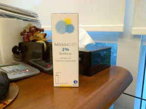 Minoxidil 2% spray application on scalp